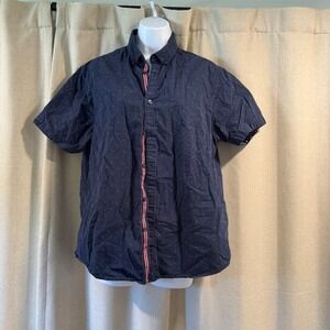 Denim & Flower‎ Ricky Singh Mens L Slim Fit Blue Anchor Print Short Sleeve Shirt